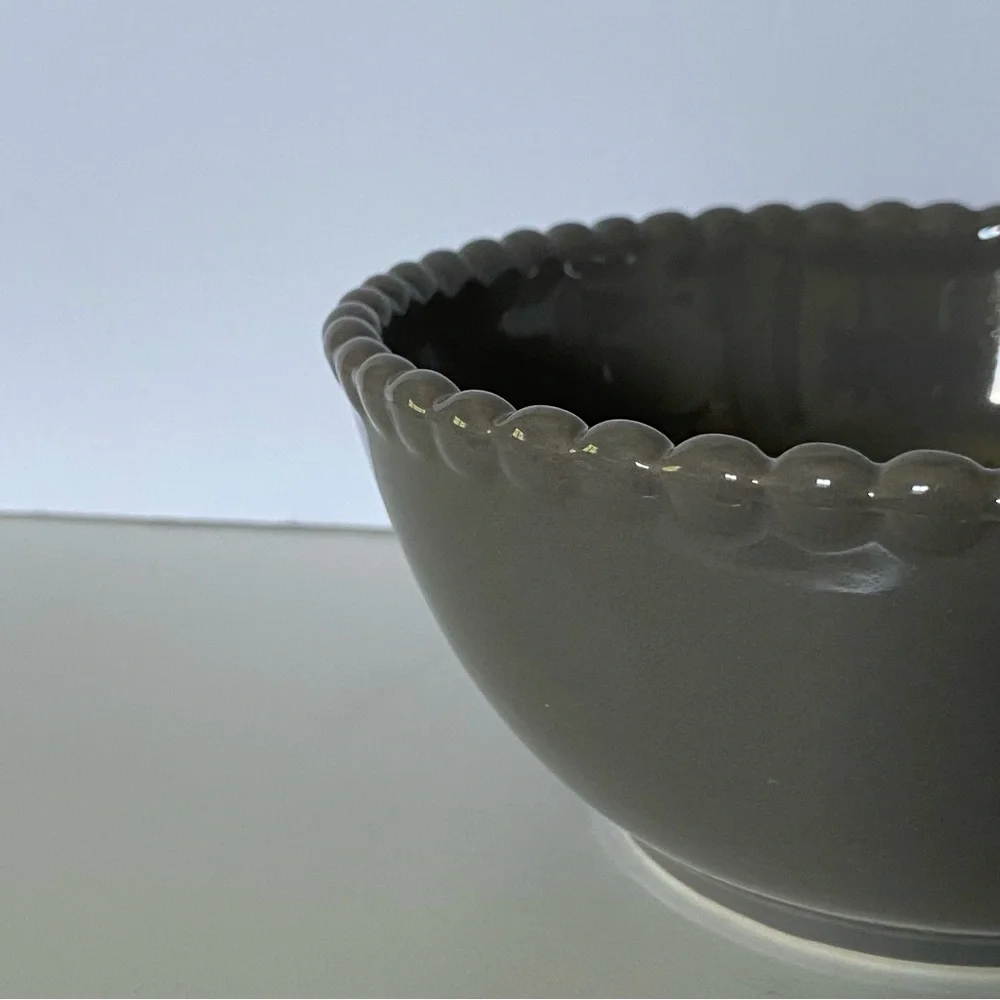 Pier 1 Stoneware Gray Bowl Hand Painted 6” Beaded Edge Retired Replacements EUC